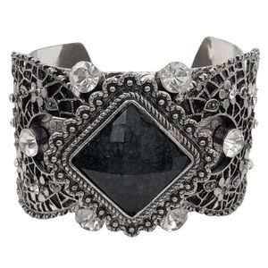 🔴 CLEARANCE Unique Black Square Resin Rhinestone Filigree Rustic Cuff Bracelet